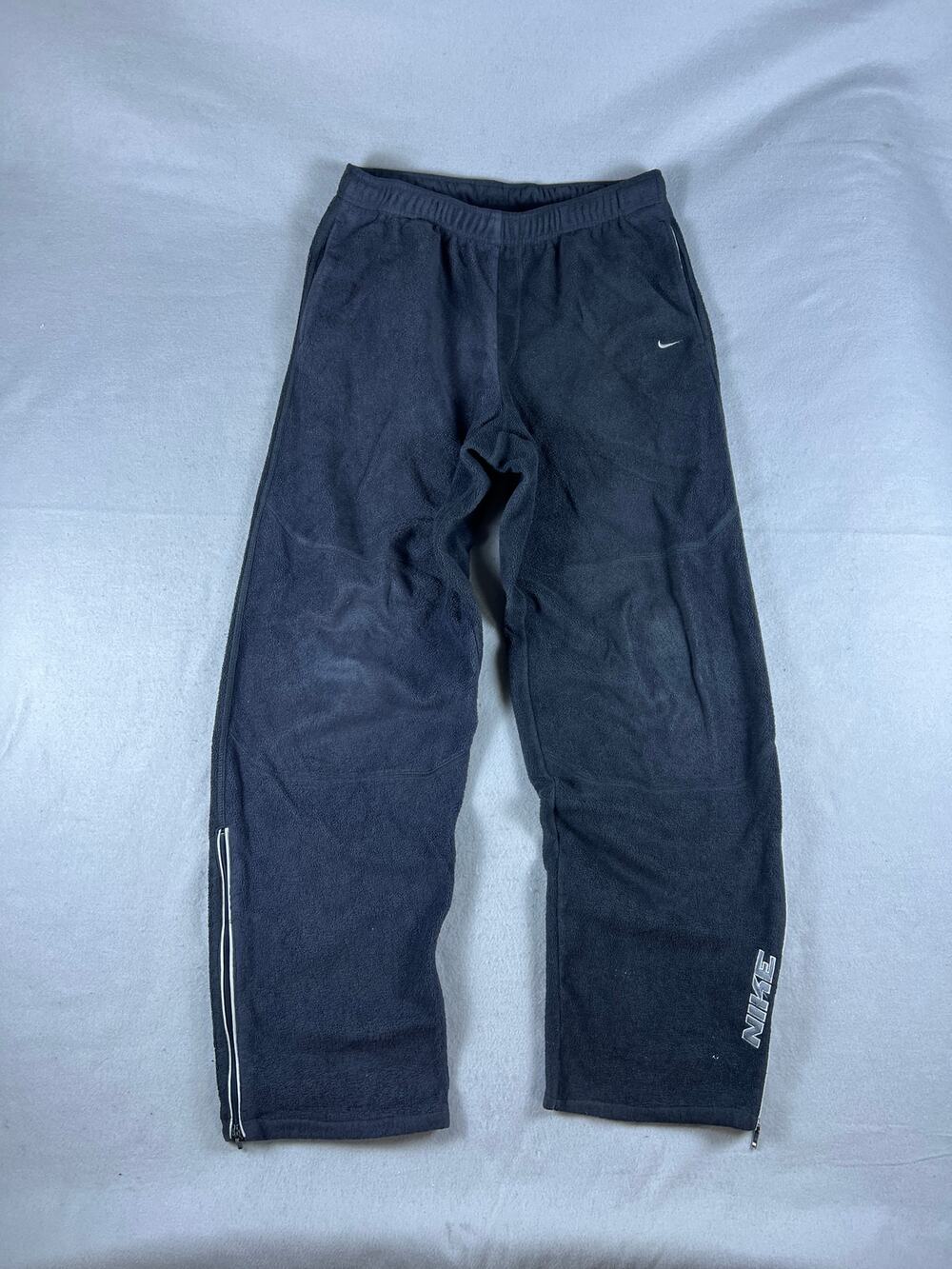 Nike Fleece Sweatpants Mens L Black Straight Ankle Zip Swoosh Logo Y2K Sports